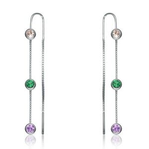 Genevive Sterling Silver Gold Plated Cz Bezel Threaded Dangle Earrings NIB